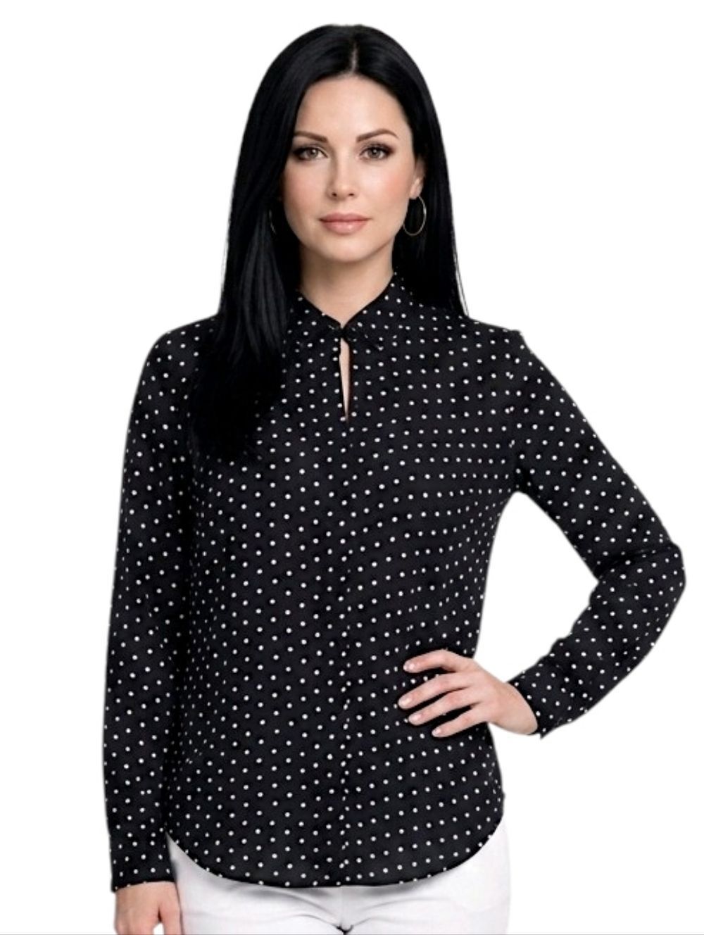 Liz Claiborne Navy Blue Polka-dot Long Sleeve Button Down Shirt Size S